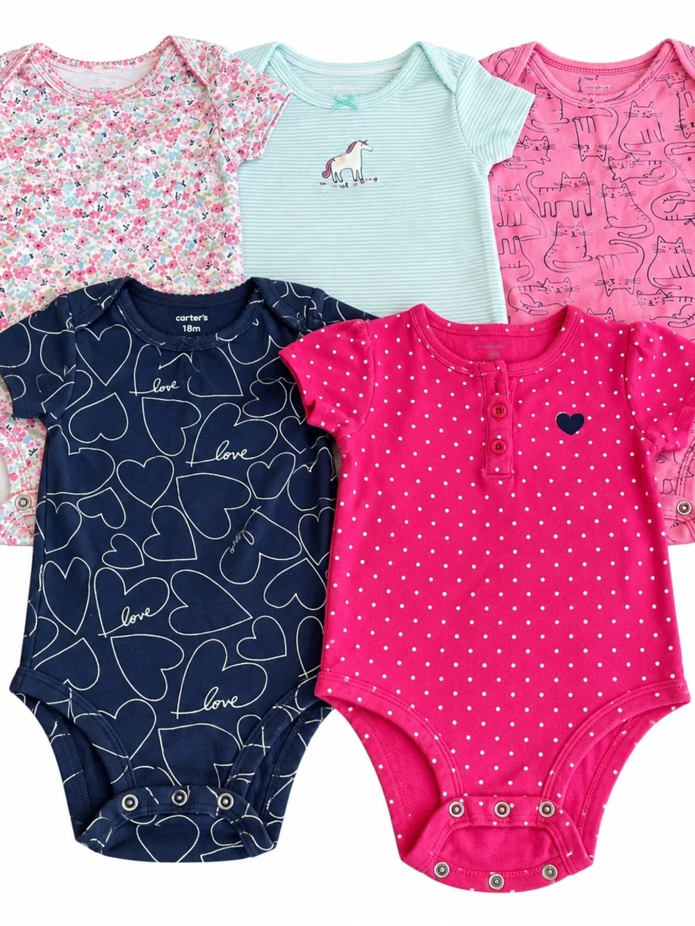 Carter's Girls Cotton Short-Sleeve One-Piece Bodysuit - Pink & Navy Pack